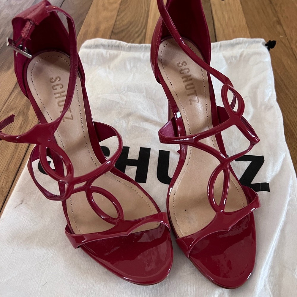 Schutz Women's Red Patent Strappy High Heel Sandals